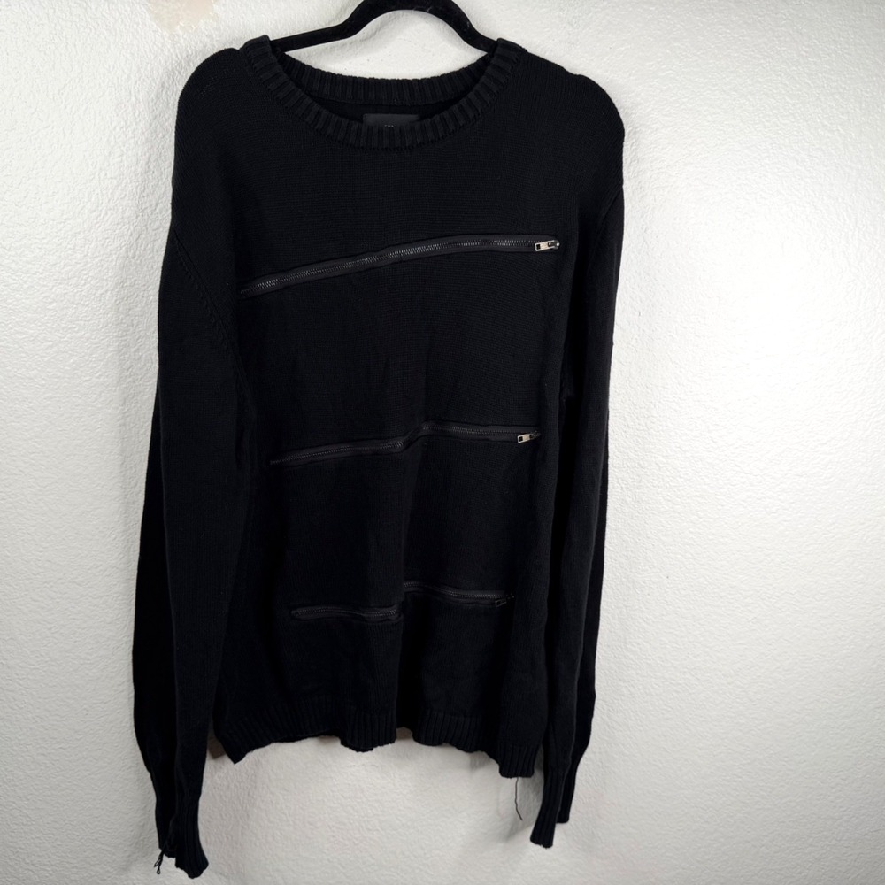 XXX Rude Men's Sweater Black Sz XL 3 Zipper Gothic Grunge Punk Oversized